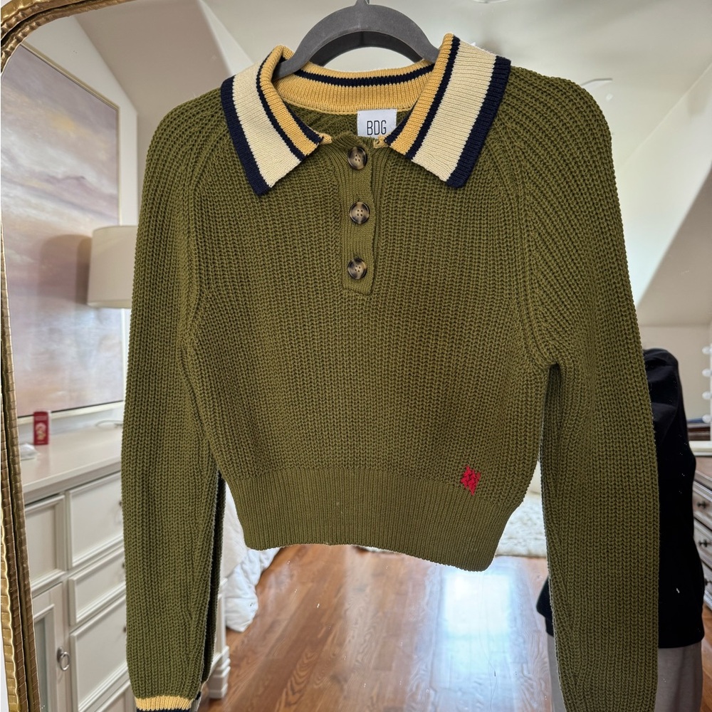 BDG Olive Green Collared Sweater